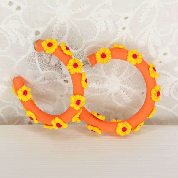 Orange Flower hoops